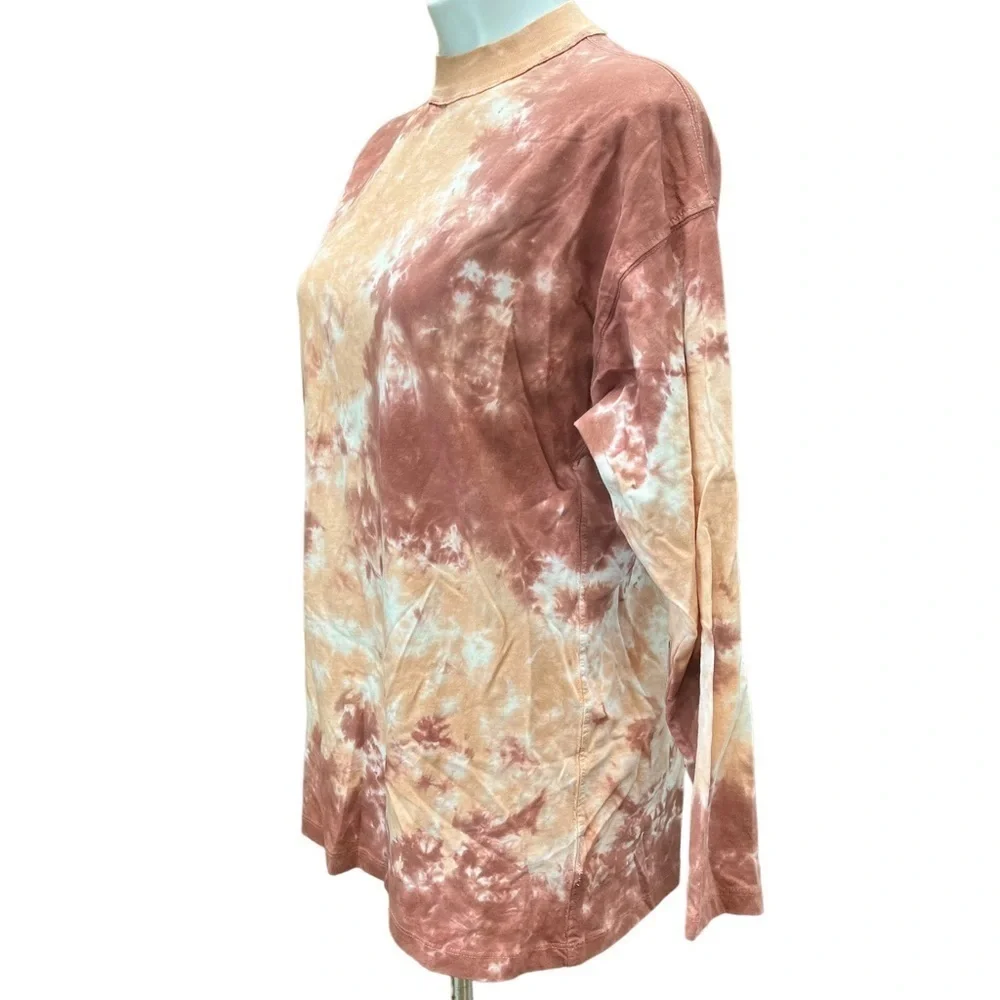 We The Free People Tie Dye Mock Neck Long Sleeve Shirt XS Orange Rose